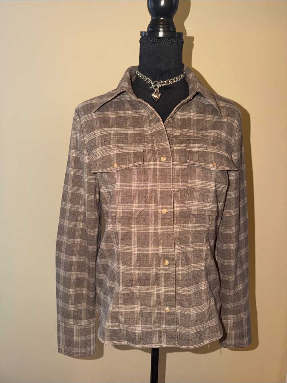 Mango Taupe Plaid Utility Shacket